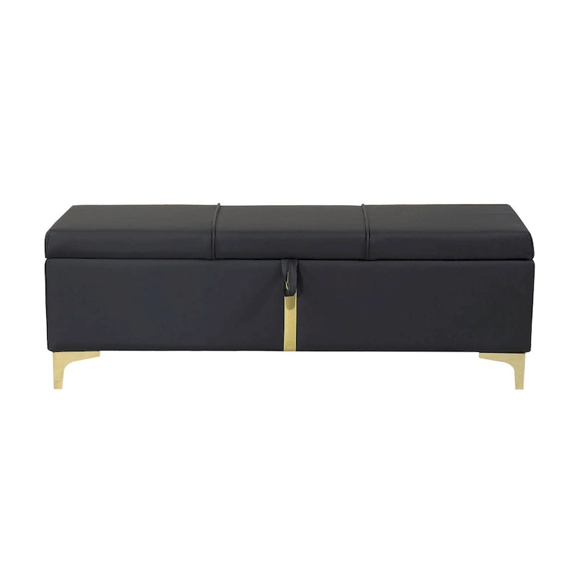PU Fabric Upholstered Storage Ottoman Bench with Metal Legs, Fully Assembled Except Legs