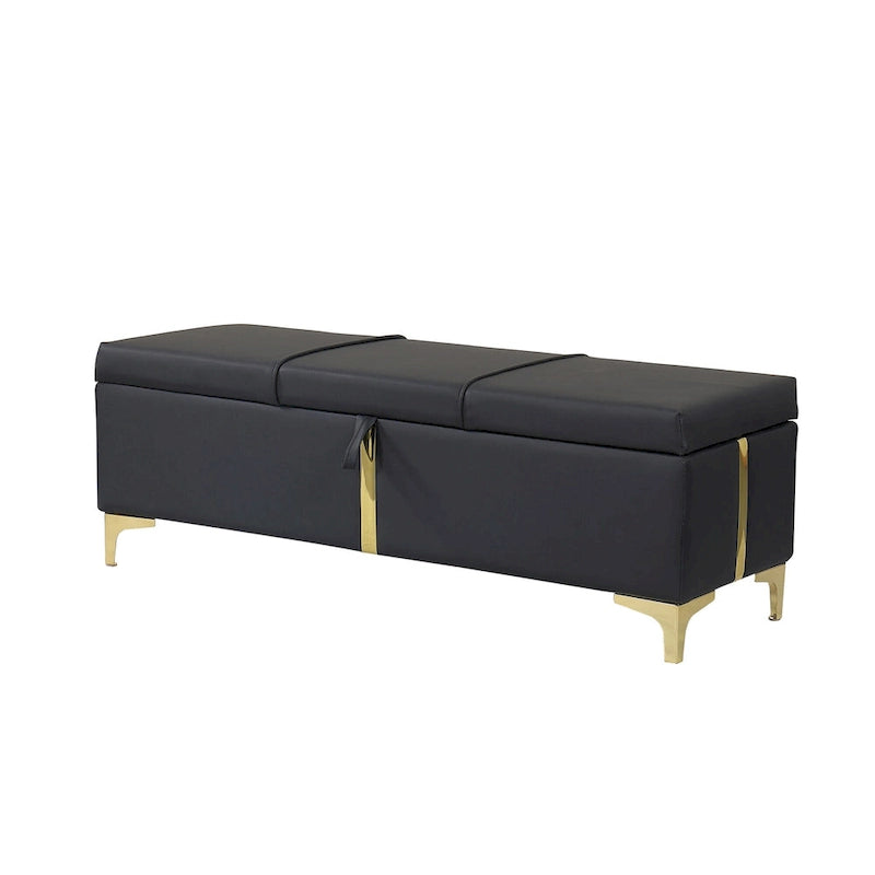 PU Fabric Upholstered Storage Ottoman Bench with Metal Legs, Fully Assembled Except Legs