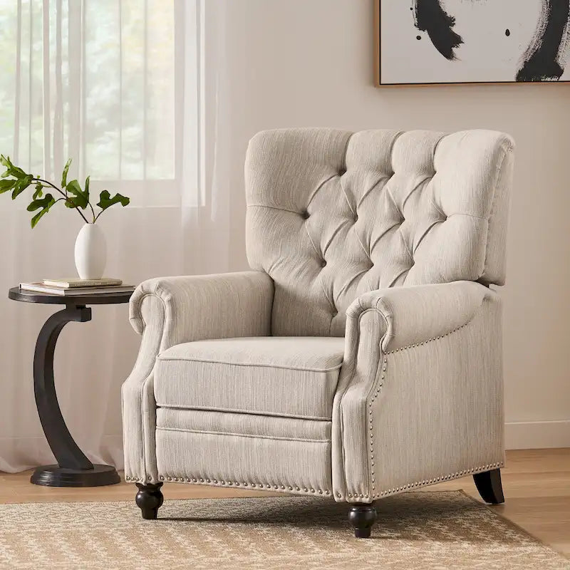 Push Back Recliner, Footrest, Button Back, Nailhead Trim