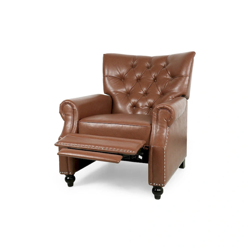 Push Back Recliner, Footrest, Button Back, Nailhead Trim