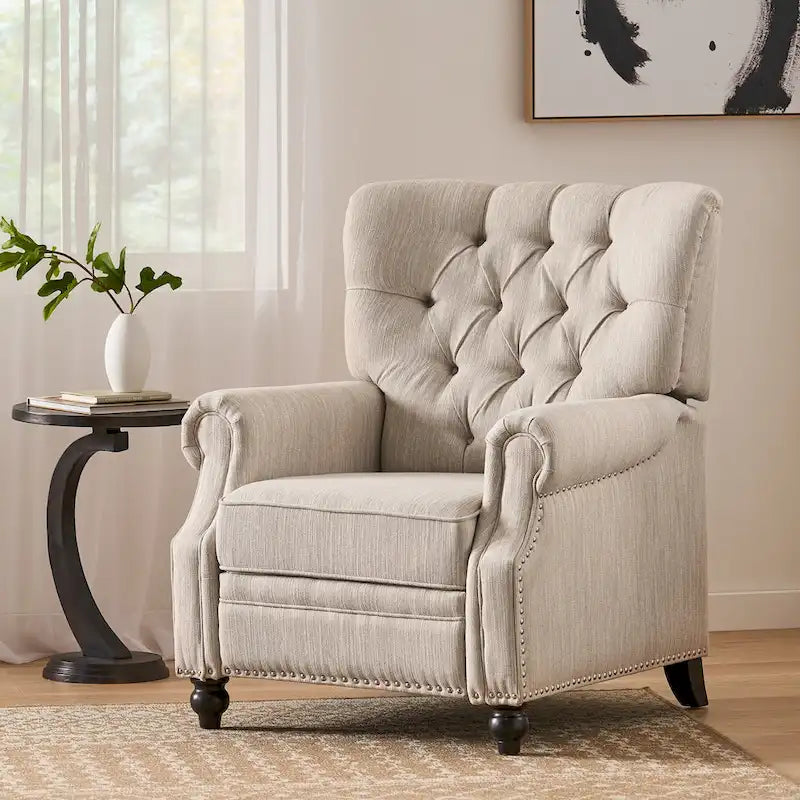 Push Back Recliner, Footrest, Button Back, Nailhead Trim