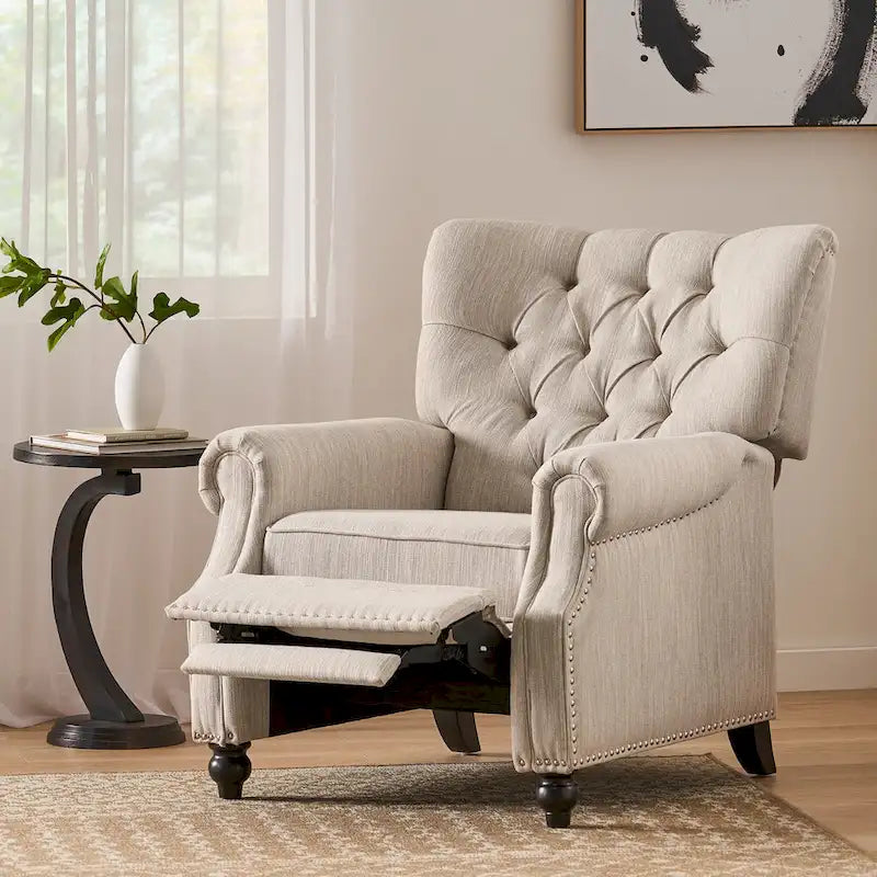 Push Back Recliner, Footrest, Button Back, Nailhead Trim