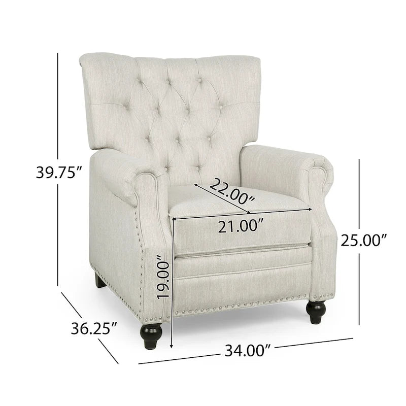 Push Back Recliner, Footrest, Button Back, Nailhead Trim