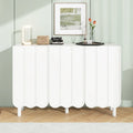 Cream Style Minimalist Shoe Cabinet with 5 Solid Wood Legs, Sideboard Buffet Cabinet with Adjustable Shelves