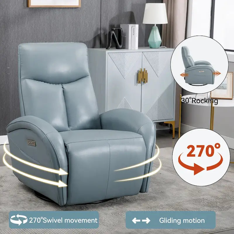 Leather Swivel and Rocker Power Recliner Chair, Max Swivel Degree 270, Heavy Duty Motion Mechanism with USB and Type-C