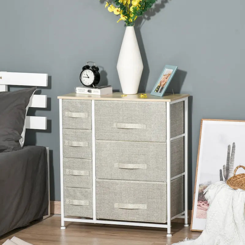 7-Drawer Dresser Storage Tower Cabinet Organizer Unit, Easy Pull Fabric Bins with Metal Frame for Bedroom, Closets