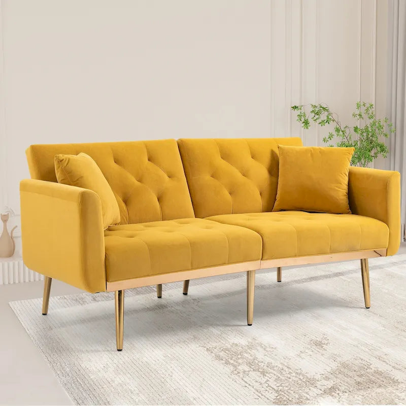 65.35 Velvet Futon Sofa Bed with Adjustable Backrest