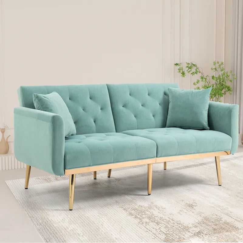 65.35 Velvet Futon Sofa Bed with Adjustable Backrest