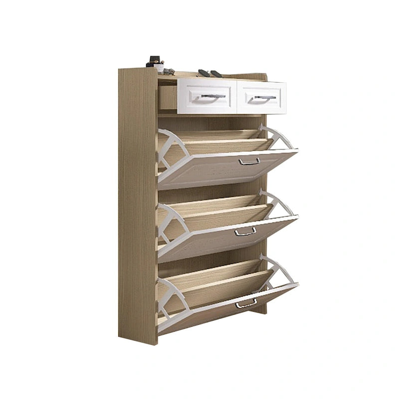 Shoe Cabinet for Entryway, Narrow Shoe Rack Storage Organizer with 2 Flip Drawers and Adjustable Shelves for 10 Pairs of Shoes