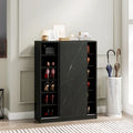 Marble black shoe cabient with sliding door have 6 layers can storage at least30 pairs shoes