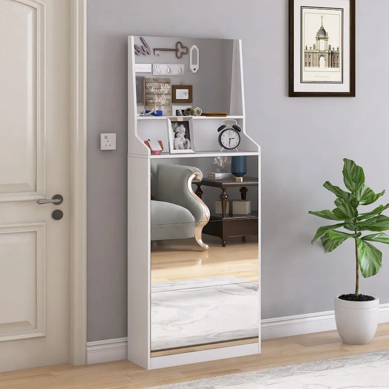 Shoe Cabinet with 3 mirrors,Shoe Storage Cabinet for Entryway,Vertical Shoe Cabinet for Front Door Entrance,Outdoor,Bedroom