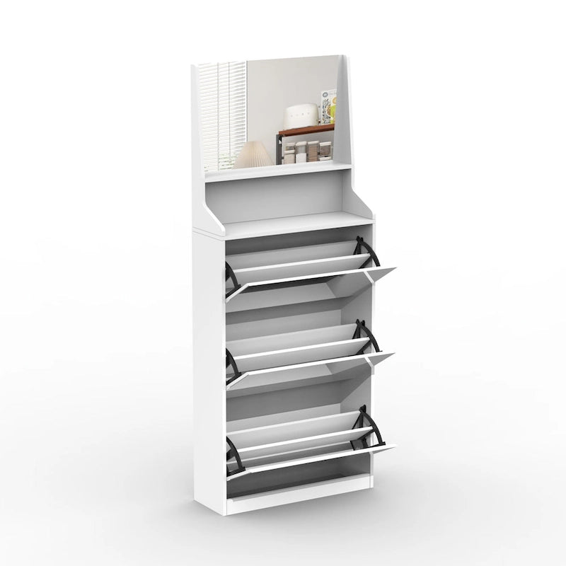 Shoe Cabinet with 3 mirrors,Shoe Storage Cabinet for Entryway,Vertical Shoe Cabinet for Front Door Entrance,Outdoor,Bedroom