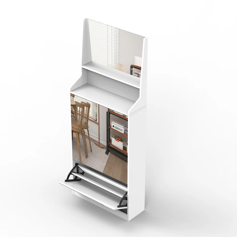 Shoe Cabinet with 3 mirrors,Shoe Storage Cabinet for Entryway,Vertical Shoe Cabinet for Front Door Entrance,Outdoor,Bedroom