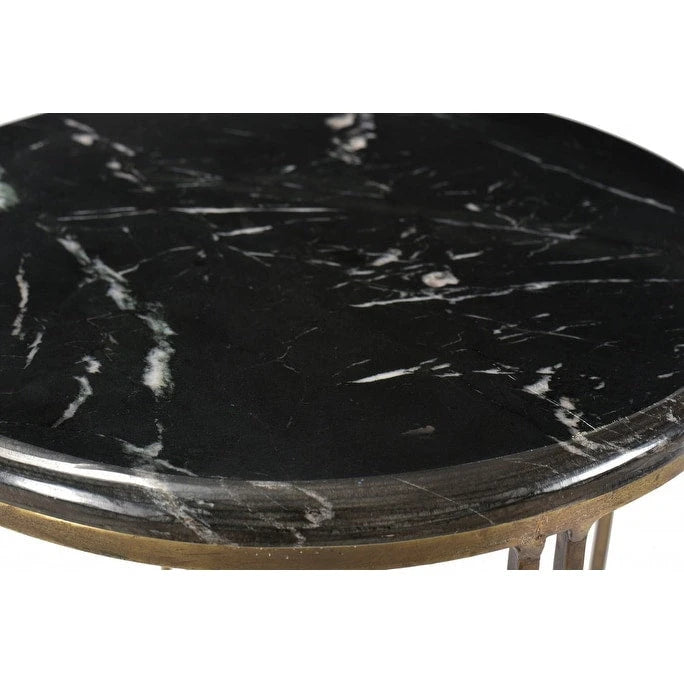 HomeRoots 23 Gold And Black Marble And Iron Round End Table - 23
