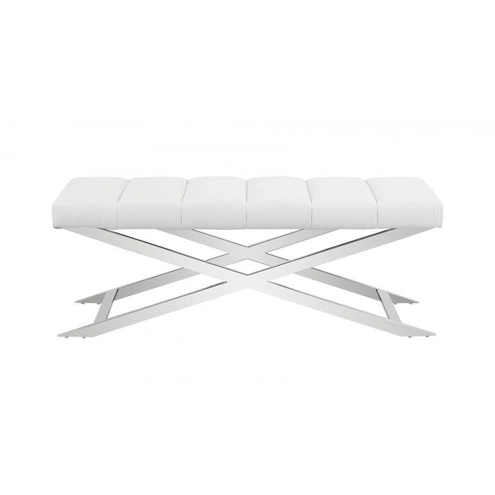HomeRoots 55 Cream and Wood Brown Upholstered Polyester Blend Bench - 55