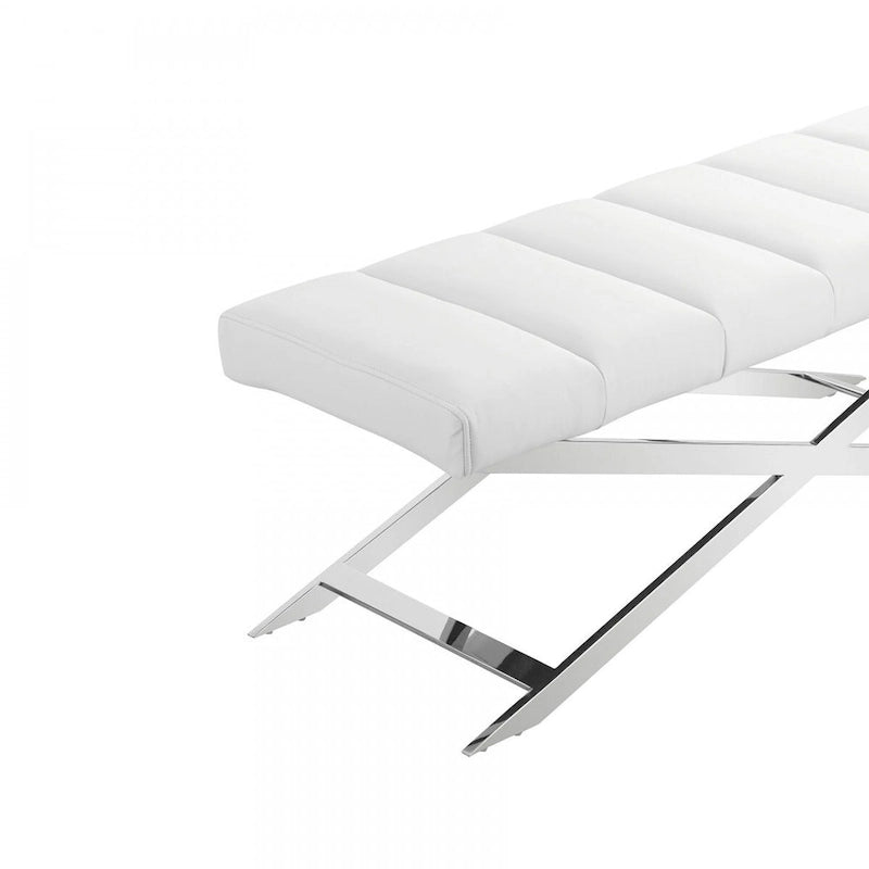 HomeRoots 55 Cream and Wood Brown Upholstered Polyester Blend Bench - 55