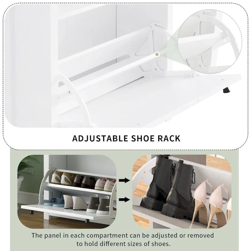 Functional Entryway Organizer with 2 Flip Drawers, Wood Grain Pattern Top Shoe Cabinet with Drawer