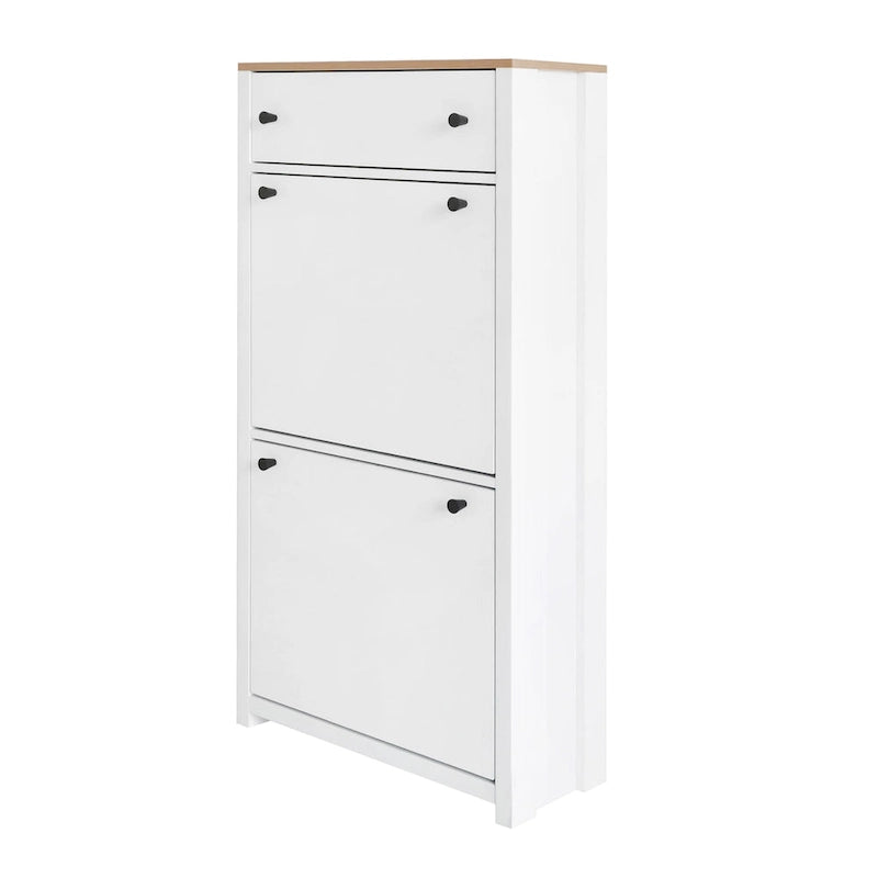 Functional Entryway Organizer with 2 Flip Drawers, Wood Grain Pattern Top Shoe Cabinet with Drawer