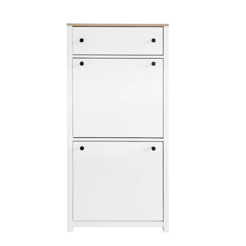 Functional Entryway Organizer with 2 Flip Drawers, Wood Grain Pattern Top Shoe Cabinet with Drawer