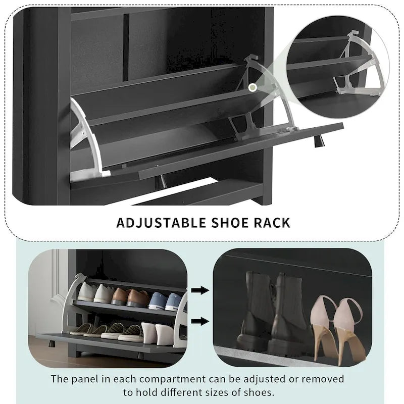 Functional Entryway Organizer with 2 Flip Drawers, Wood Grain Pattern Top Shoe Cabinet with Drawer