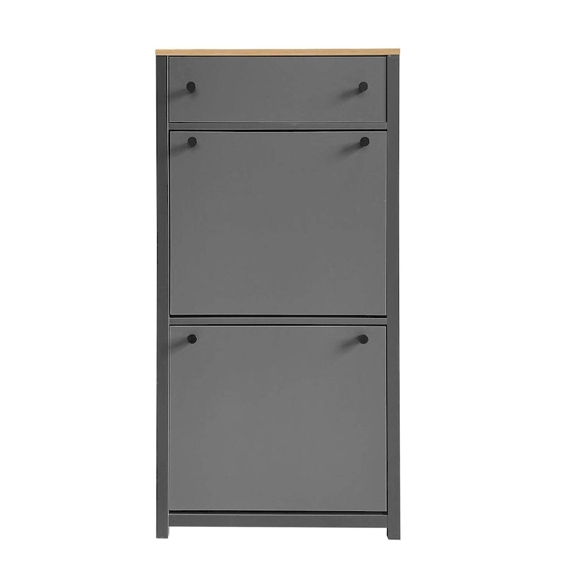 Functional Entryway Organizer with 2 Flip Drawers, Wood Grain Pattern Top Shoe Cabinet with Drawer