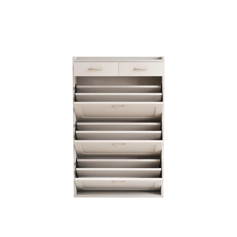 31.49 inches of white solid wood shoe cabinet, three-layer flip bucket shoe storage cabinet