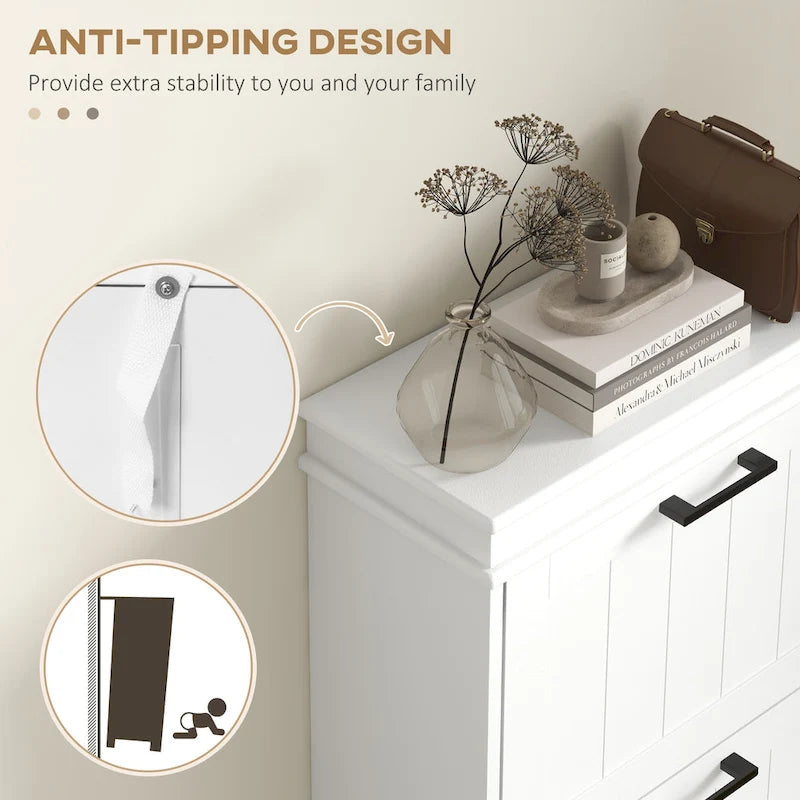 Slim Shoe Cabinet, Trendy Shoe Storage Cabinet with 3 Large Fold-Out Drawers & a Spacious Top Surface for Small Items, White