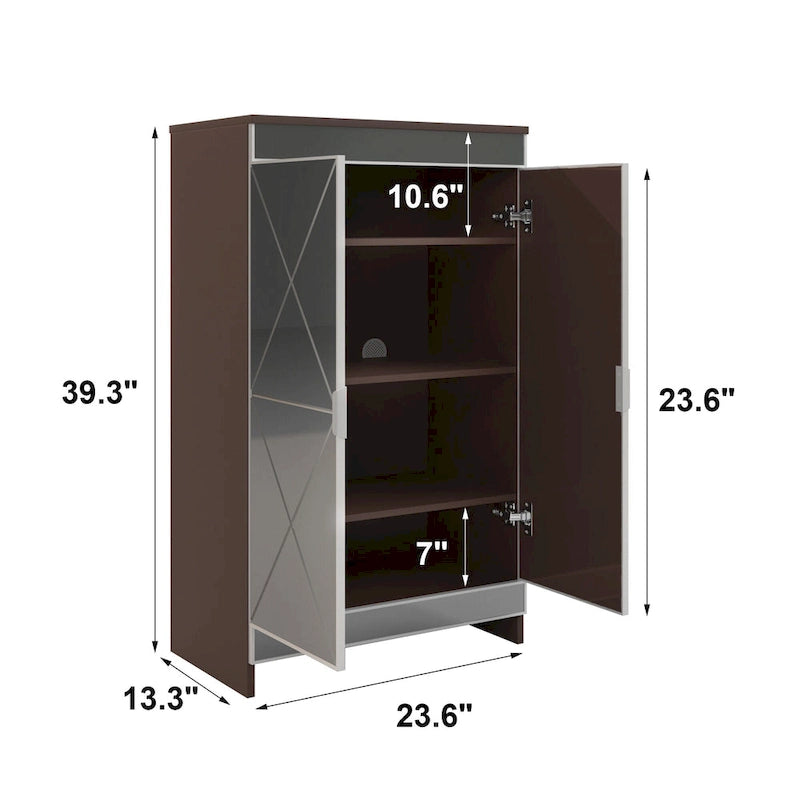 Elegant Decor Mirrored Cabinet with Silver Edging,Mirrored Cabinet with Double Door Storage