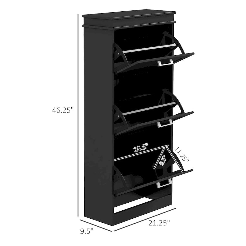 Shoe Cabinet for Entryway, Narrow Shoe Rack Storage Organizer with 3 Flip Drawers and Adjustable Shelves for 15 Pairs of Shoes