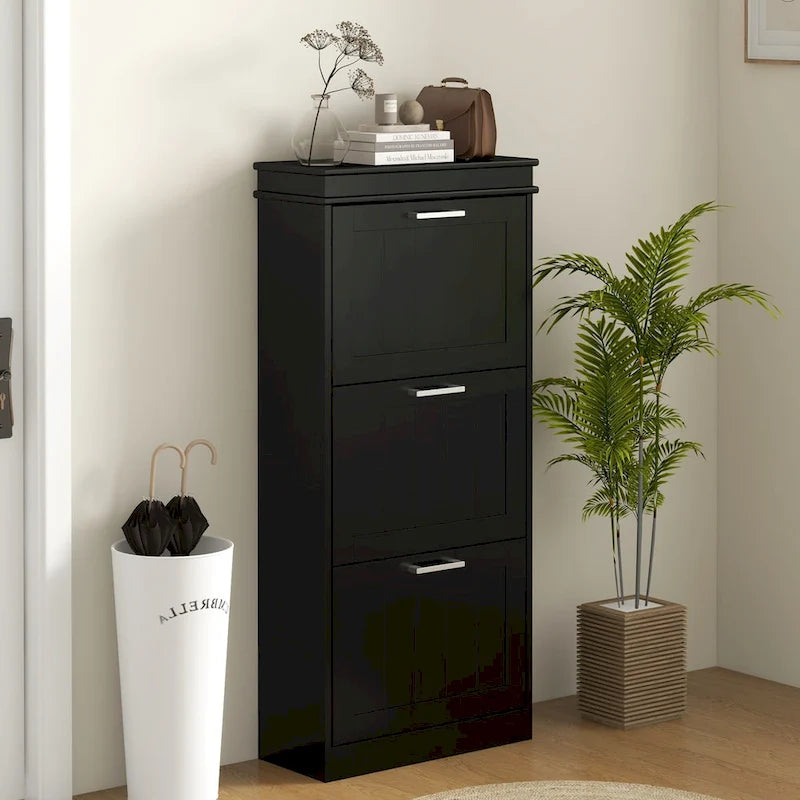 Shoe Cabinet for Entryway, Narrow Shoe Rack Storage Organizer with 3 Flip Drawers and Adjustable Shelves for 15 Pairs of Shoes