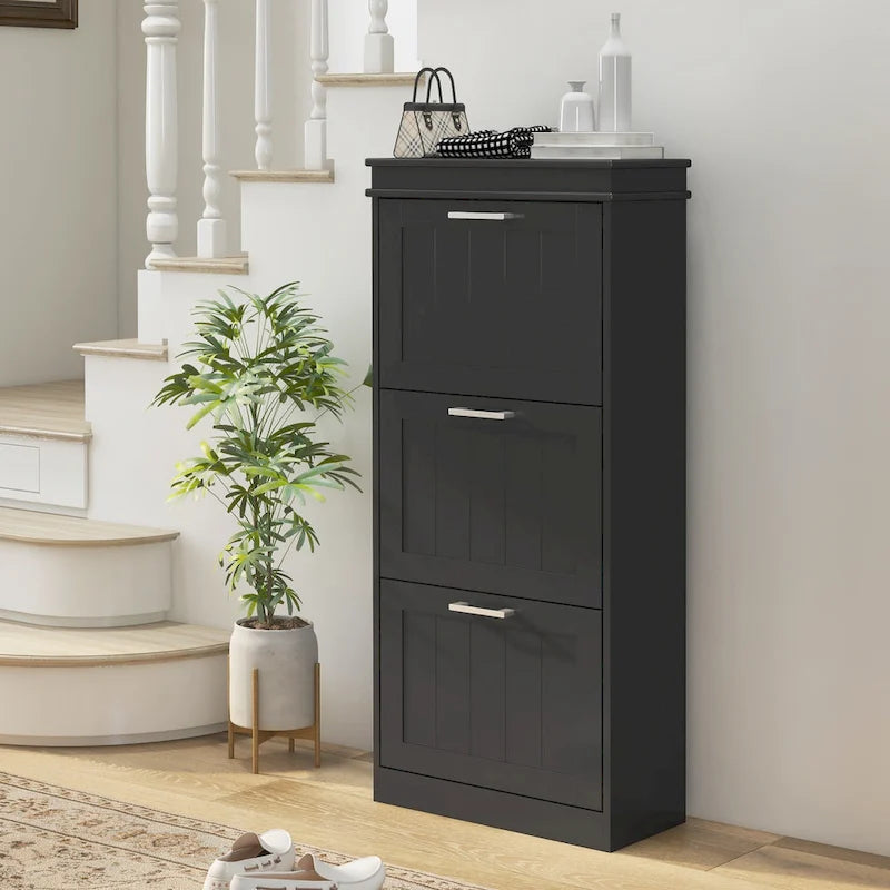 Shoe Cabinet for Entryway, Narrow Shoe Rack Storage Organizer with 3 Flip Drawers and Adjustable Shelves for 15 Pairs of Shoes