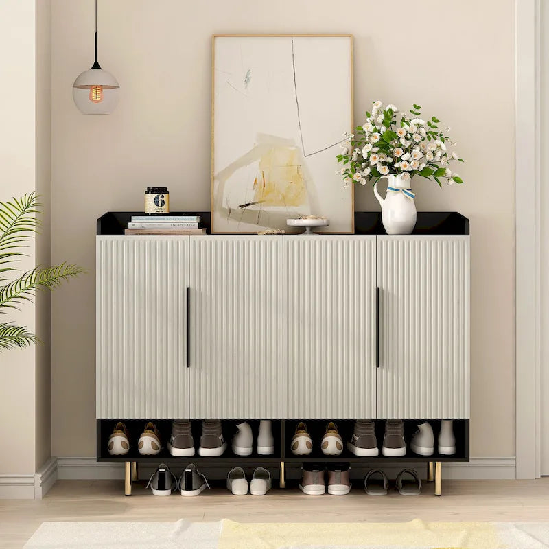 Sideboard,Shoe Cabinet with 4 Doors Large Modern Shoe Storage Organizer Cabinet with Adjustable Shelves