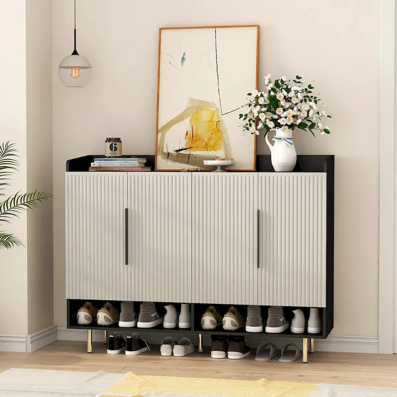Sideboard,Shoe Cabinet with 4 Doors Large Modern Shoe Storage Organizer Cabinet with Adjustable Shelves