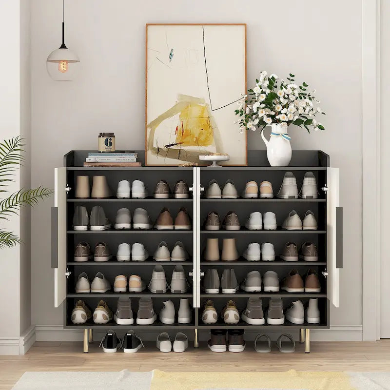 Sideboard,Shoe Cabinet with 4 Doors Large Modern Shoe Storage Organizer Cabinet with Adjustable Shelves