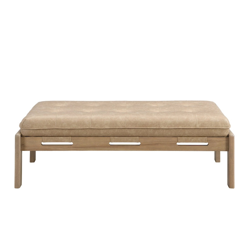 Table basse pouf rectangulaire capitonnée en cuir