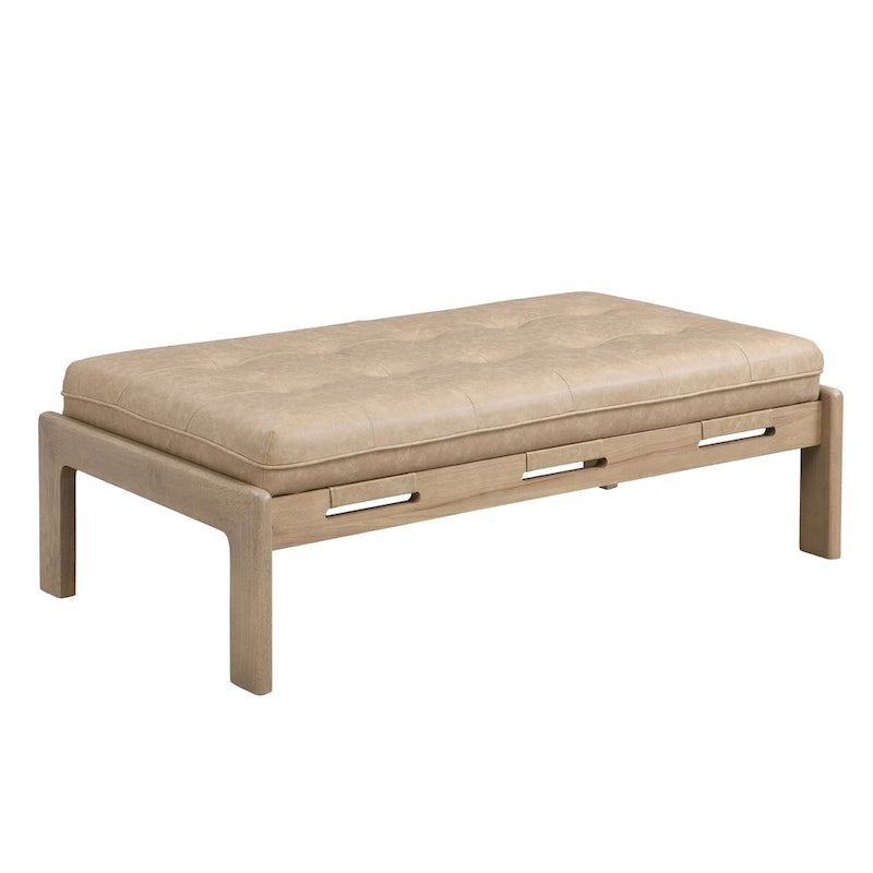 Table basse pouf rectangulaire capitonnée en cuir