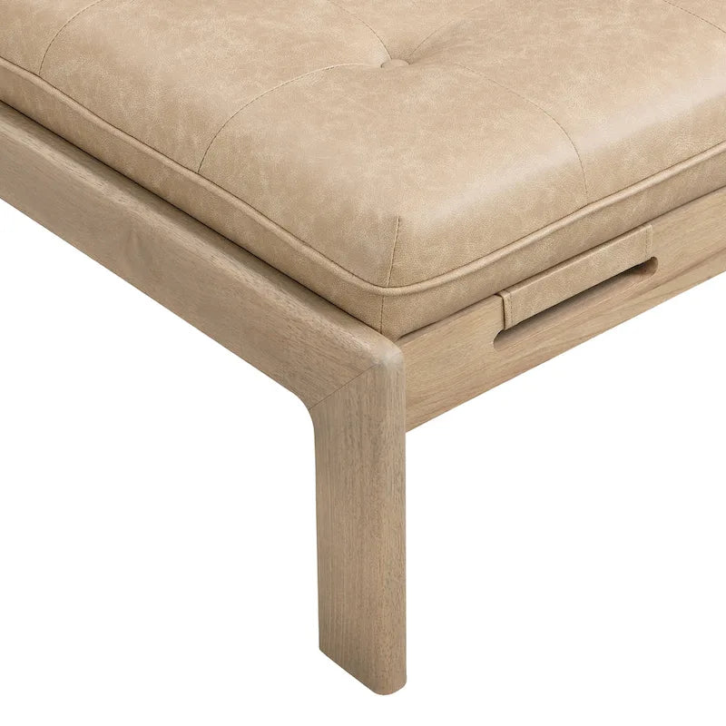 Table basse pouf rectangulaire capitonnée en cuir