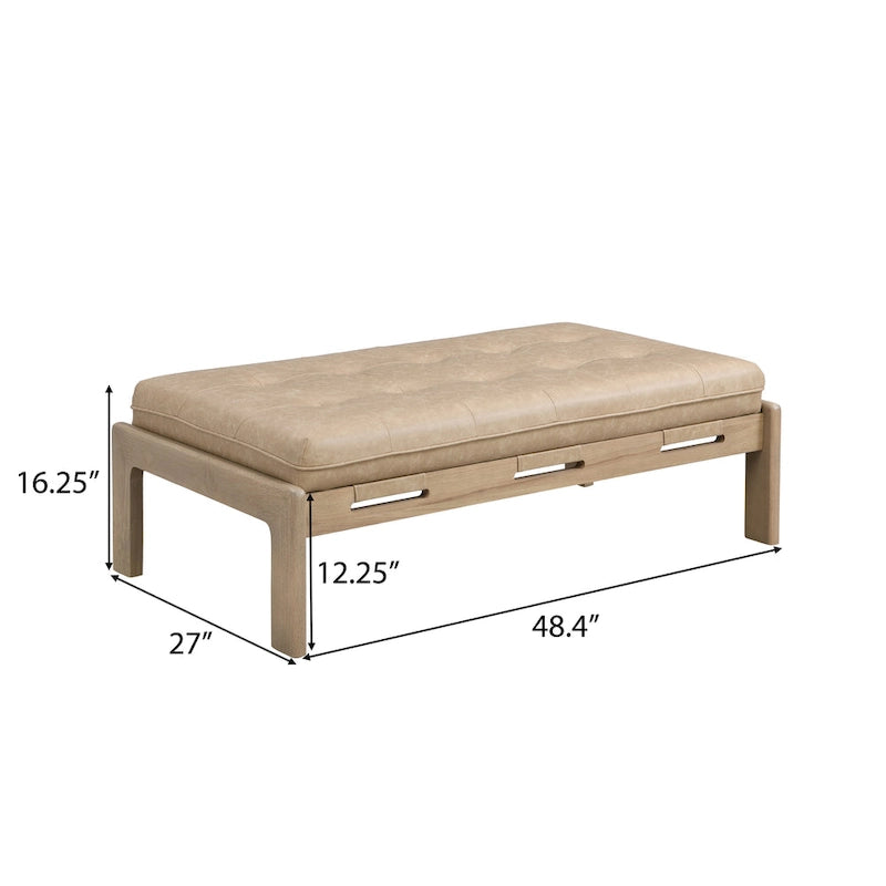 Table basse pouf rectangulaire capitonnée en cuir