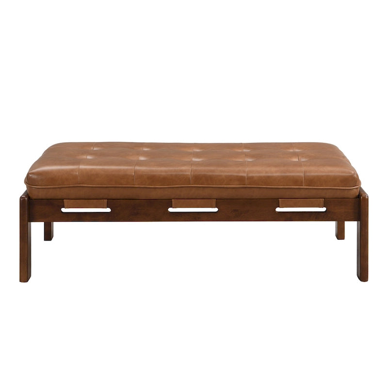 Table basse pouf rectangulaire capitonnée en cuir