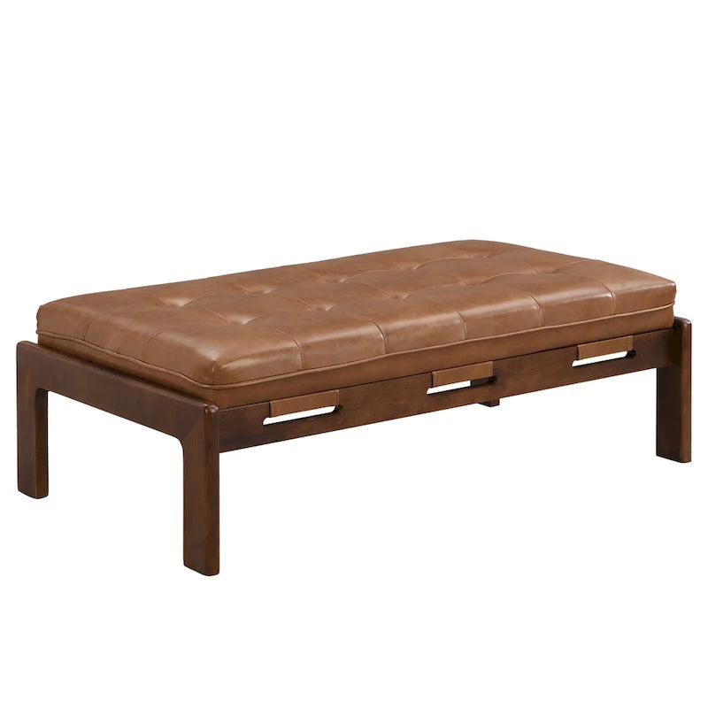 Table basse pouf rectangulaire capitonnée en cuir
