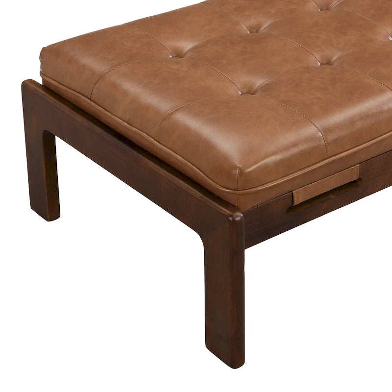 Table basse pouf rectangulaire capitonnée en cuir