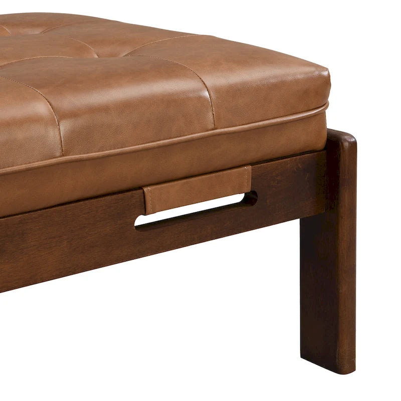 Table basse pouf rectangulaire capitonnée en cuir