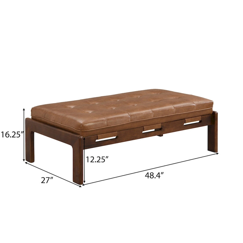 Table basse pouf rectangulaire capitonnée en cuir