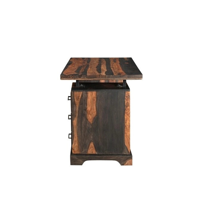 HomeRoots 54 Brown Live Edge Solid Wood Writing Desk With Three Drawers