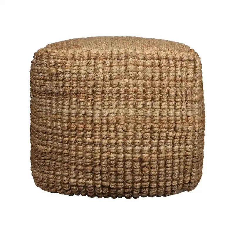 HomeRoots 18 Natural Jute Blend Cube Pouf Ottoman