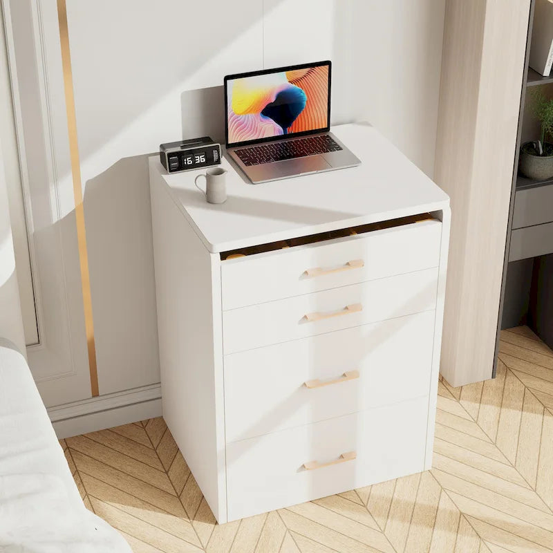 23.6 Makeup Vanity Table with Flip Top Lighted, 3 in 1 Vanity Desk with Glass, LED Light & Power Outlet, 3 Drawers