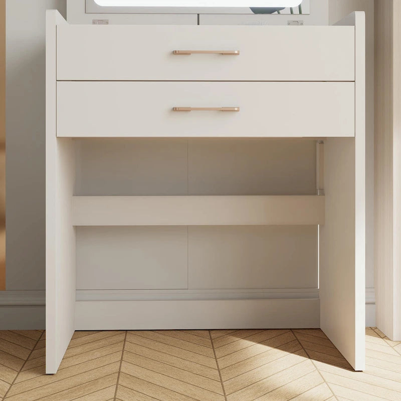 23.6 Makeup Vanity Table with Flip Top Lighted, 3 in 1 Vanity Desk with Glass, LED Light & Power Outlet, 3 Drawers