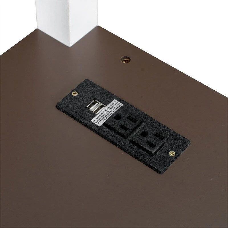 Queen Size Loft Bed with Bulit-in Desk and a Storage Box, Wooden Loft Bedframe with Open Shelf and USB Charging Station