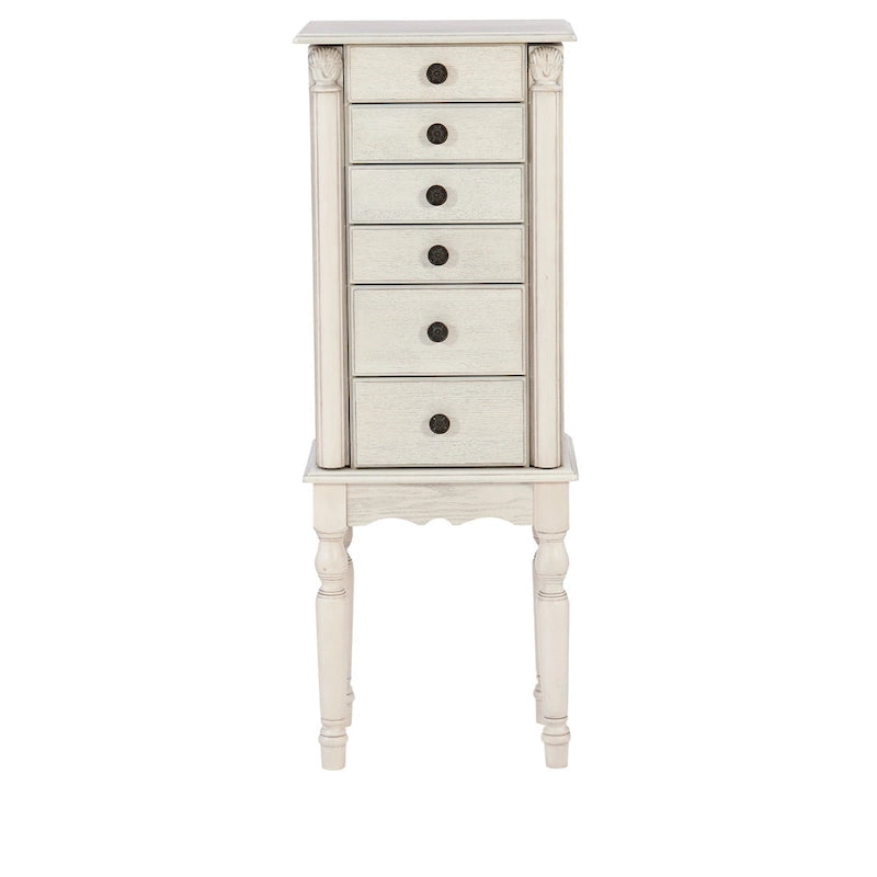 Jewelry Armoire with 6 Storage Drawers and Side Panels - 37 - Cream