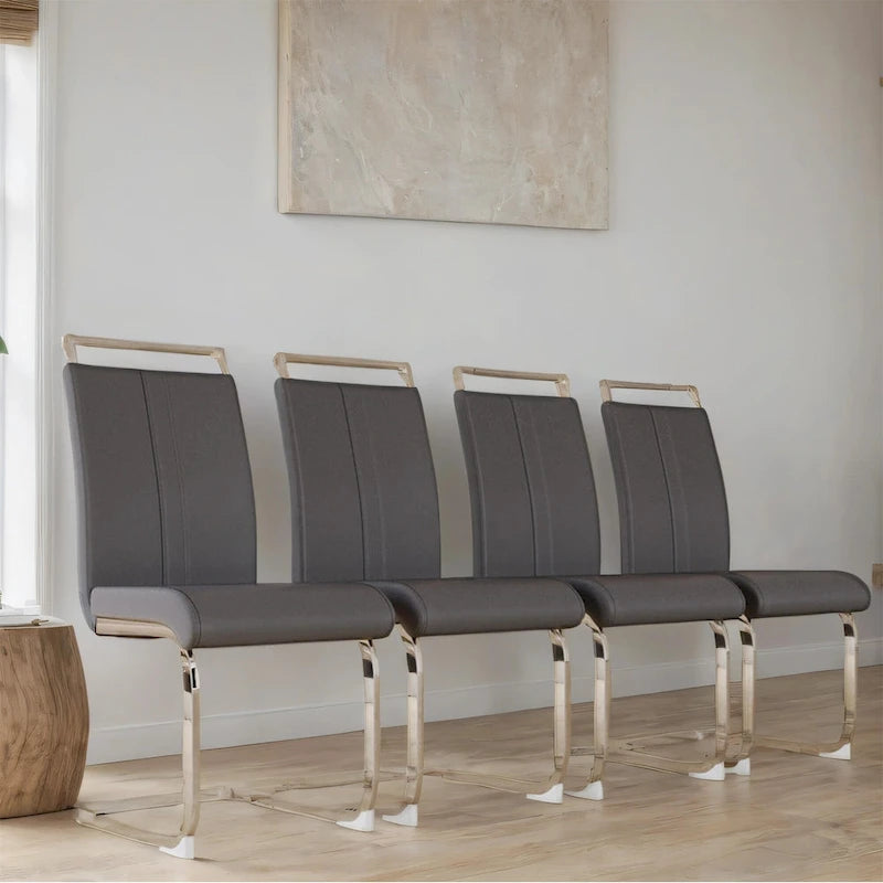 PU Leather High Back Upholstered Dining Chair w/ Metal Legs(Set of 4)